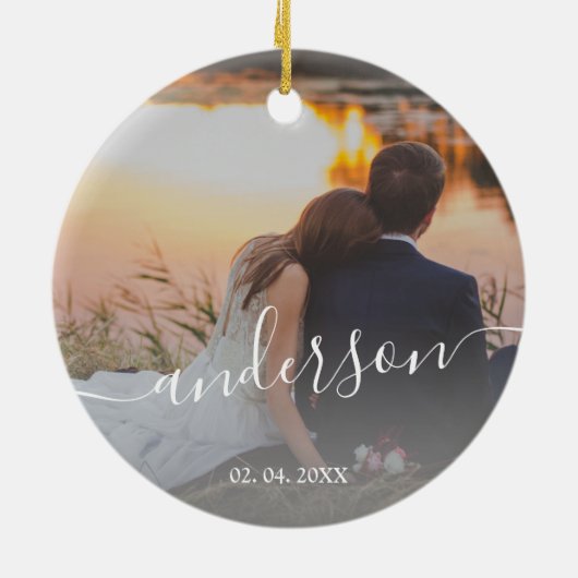 Elegant moderne, minimale aangepaste familiefoto keramisch ornament (Achterkant)