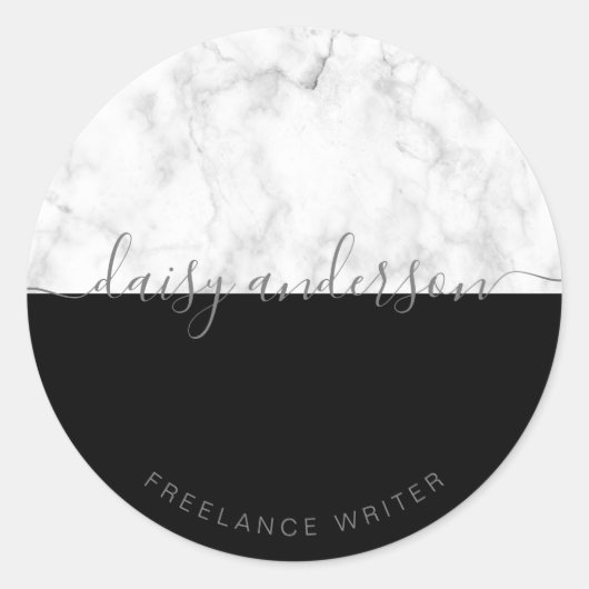 Elegant moderne, minimale zwarte en witte marmer ronde sticker (Voorkant)