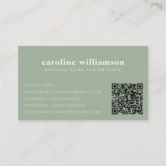 Elegant Moderne Minimalistische Sage Green QR Code Visitekaartje (Achterkant)