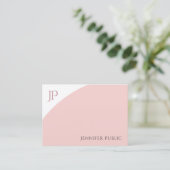 Elegant Moderne Monogram Sjabloon Blush Pink White Visitekaartje (Staand voorkant)