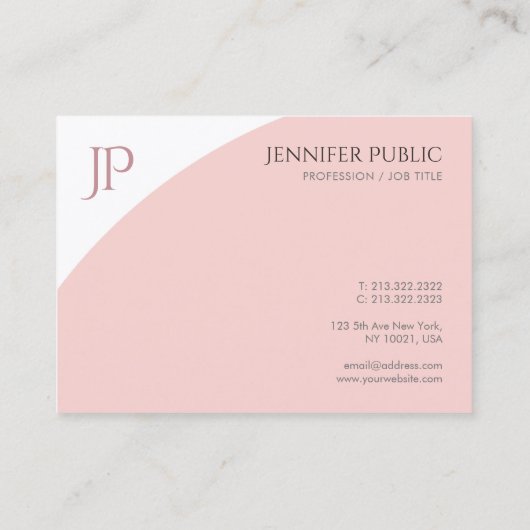 Elegant Moderne Monogram Sjabloon Blush Pink White Visitekaartje (Achterkant)