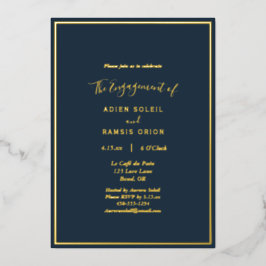 Elegant Moderne Navy Gold Wedding Engagement Party Folie Uitnodiging