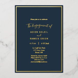 Elegant Moderne Navy Gold Wedding Engagement Party Folie Uitnodiging