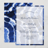 Elegant moderne navyblauwe marmeren tie-dye bruilo kaart (Voorkant / Achterkant)