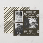Elegant & Moderne Pas getrouwd 3 FotoKerstbruin Feestdagenkaart (Voorkant / Achterkant)