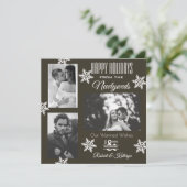 Elegant & Moderne Pas getrouwd 3 FotoKerstbruin Feestdagenkaart (Staand voorkant)