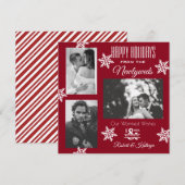 Elegant & Moderne Pas getrouwd Drie kerstfoto's Feestdagenkaart (Voorkant / Achterkant)