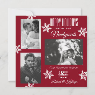 Elegant & Moderne Pas getrouwd Drie kerstfoto's Feestdagenkaart