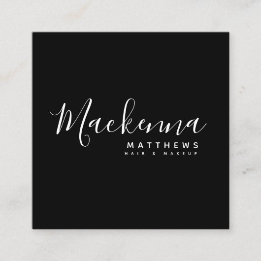 Elegant Moderne Persoonlijke Naam Black Haarstylis Vierkante Visitekaartje (Voorkant)