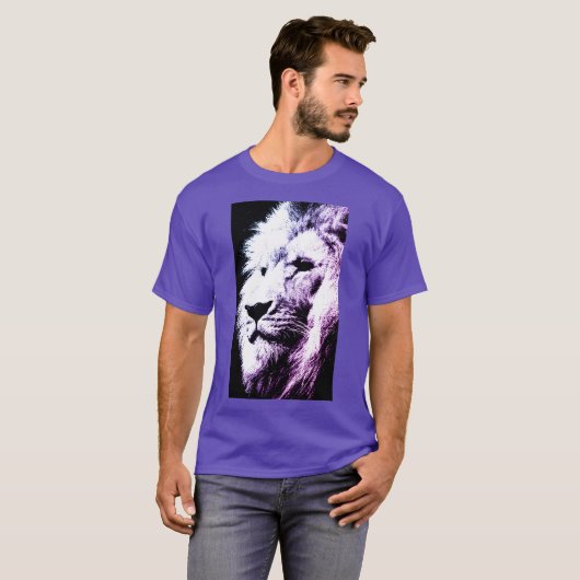 Elegant Moderne Pop Art Lion Head Paars Mannen T-shirt (Voorkant volledig)