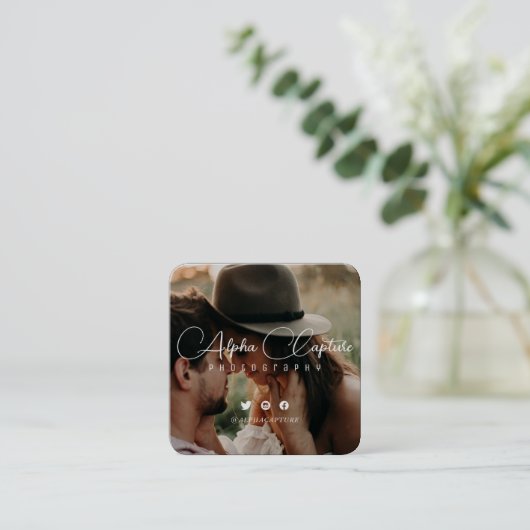 Elegant Moderne Professionele Fotografie van het M Vierkante Visitekaartje (Staand voorkant)