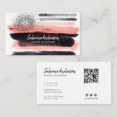 Elegant Moderne Roze en Zwarte Waterverf Abstract Visitekaartje (Voorkant / Achterkant)