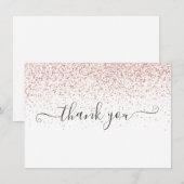 Elegant moderne roze gouden glinsterend script bedankkaart (Voorkant / Achterkant)