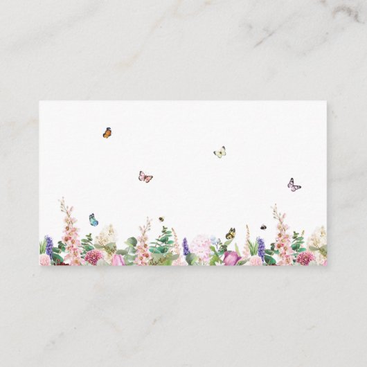 Elegant moderne roze paarse bloemen en butervliege informatiekaartje (Achterkant)