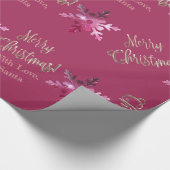 Elegant moderne roze rode sneeuwvlokken kerst cadeaupapier (Hoek)