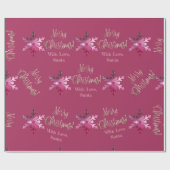 Elegant moderne roze rode sneeuwvlokken kerst cadeaupapier (Vlak)