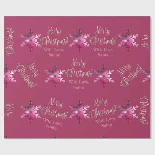 Elegant moderne roze rode sneeuwvlokken kerst cadeaupapier (Vlak)