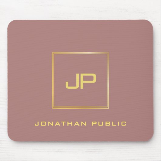 Elegant Moderne Sjabloon voor Elegant Gold Monogra Muismat (Voorkant)