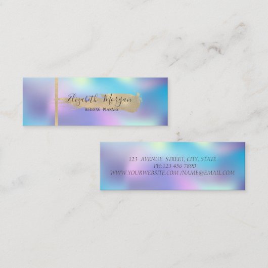 Elegant Moderne Stripe, penseellijn holografisch Mini Visitekaartje (Voorkant / Achterkant)