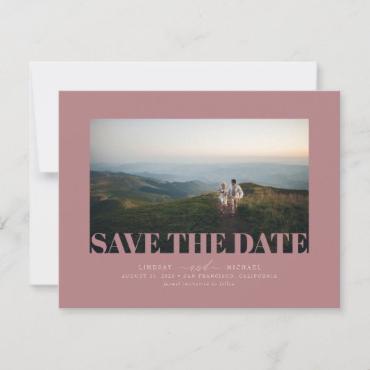 Elegant Moderne Stusty Roze Sparen de Foto van de  Save The Date (Voorkant)