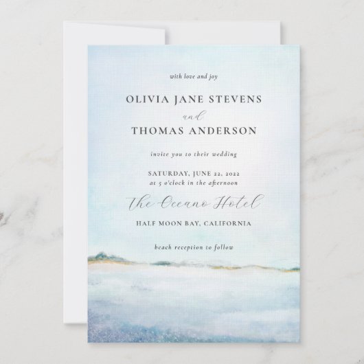 Elegant Moderne Waterverf Beach All in One Wedding Kaart (Voorkant)