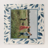 Elegant Moderne Waterverf blauw aangepaste foto Legpuzzel (Horizontaal)