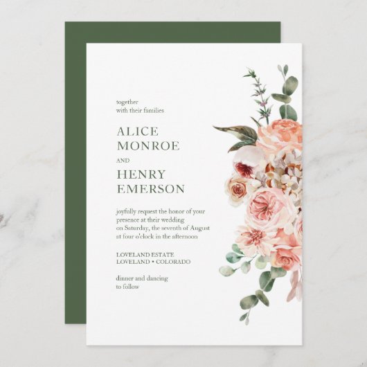 Elegant Moderne Waterverf Blush Pink Roses Wedding Kaart (Voorkant / Achterkant)