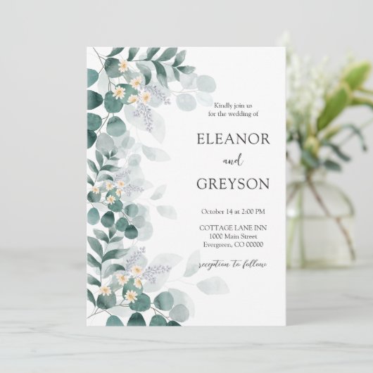 Elegant Moderne Waterverf Eucalytus Wedding Kaart (Staand voorkant)