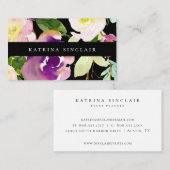 Elegant Moderne Waterverf Floral Black Visitekaartje (Voorkant / Achterkant)