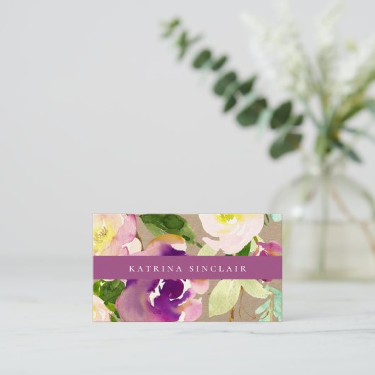 Elegant Moderne Waterverf Floral Kraft Visitekaartje (Staand voorkant)