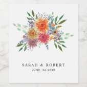 Elegant Moderne Waterverf Floral Rustic Wedding Wijn Etiket (Enkel label)