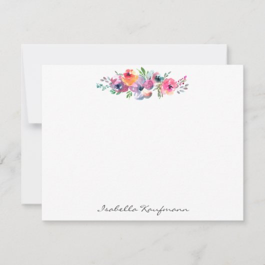 Elegant Moderne Waterverf Floral Script Name Notitiekaartje (Voorkant)