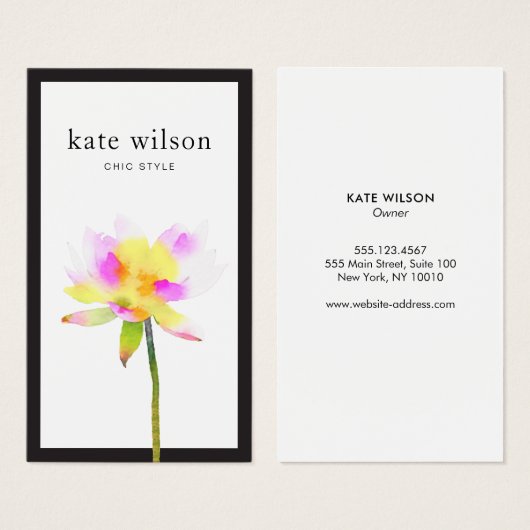 Elegant Moderne Waterverf Lotus Flower Visitekaartje (Voorkant /achterkant)