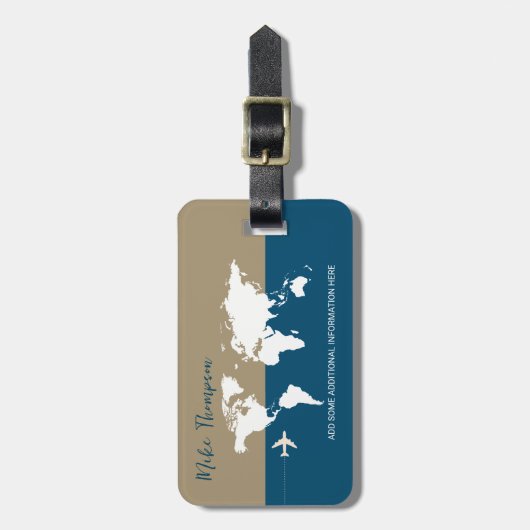 Elegant Moderne Wereldkaart Bagagelabel (Voorkant verticaal)
