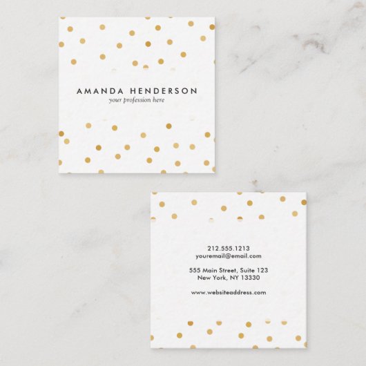 Elegant moderne witte en goudConfetti Stippen Vierkante Visitekaartje (Voorkant / Achterkant)