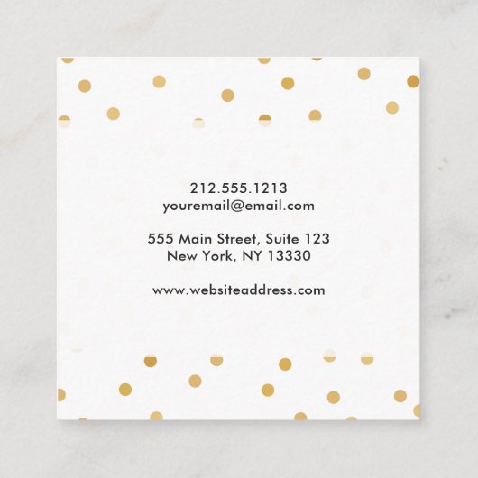 Elegant moderne witte en goudConfetti Stippen Vierkante Visitekaartje (Achterkant)