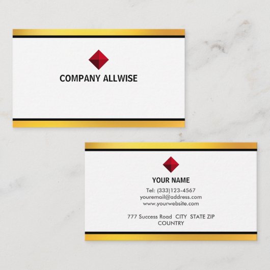 Elegant moderne witte en gouden strepen visitekaartje (Voorkant / Achterkant)