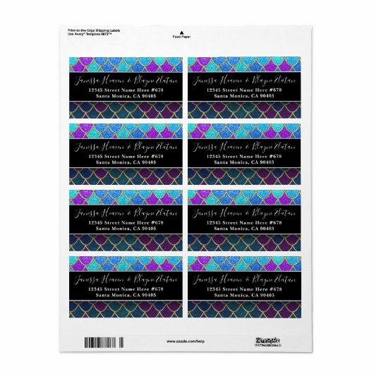 Elegant Moderne Zeemeermin Magic Glitter Home Adre Etiket (Full Sheet)
