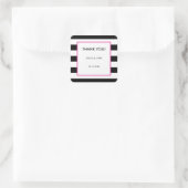 Elegant moderne zwarte witte hotroze strepen vierkante sticker (Tas)