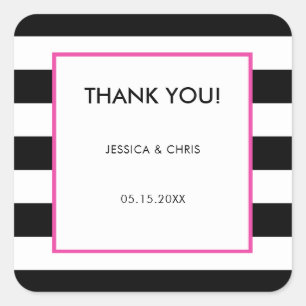 Elegant moderne zwarte witte hotroze strepen vierkante sticker