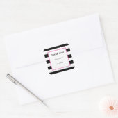 Elegant moderne zwarte witte hotroze strepen vierkante sticker (Envelop)