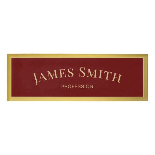 Elegant modieus donkerrood en luxe goud: modern naambadge (Voorkant)