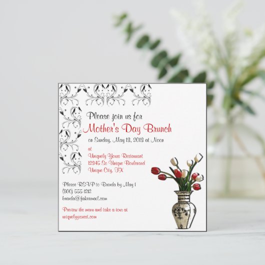 Elegant Moederdag Brunch - Aangepaste uitnodiginge Kaart (Staand voorkant)
