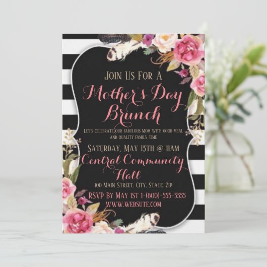Elegant Moederdag Brunch Invitation Flat Card Kaart (Staand voorkant)