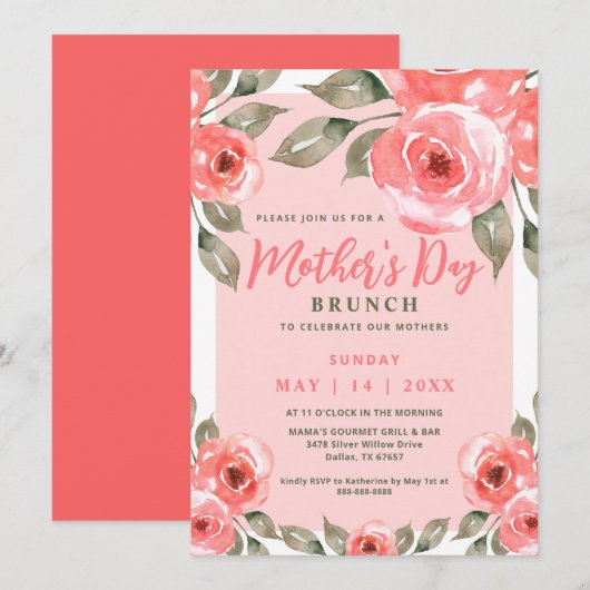 Elegant Moederdag Brunch Party Spring Floral Kaart (Voorkant / Achterkant)