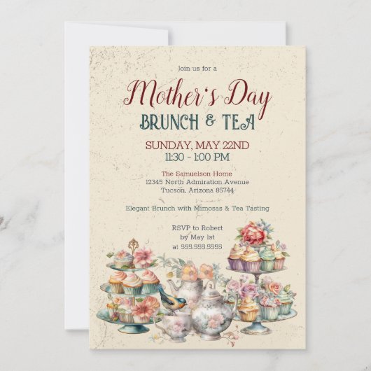 Elegant  Moederdag Brunch Tea Party Kaart (Voorkant)