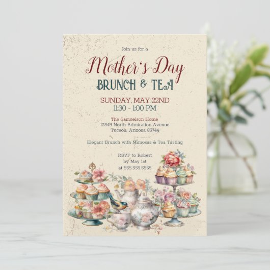 Elegant  Moederdag Brunch Tea Party Kaart (Staand voorkant)