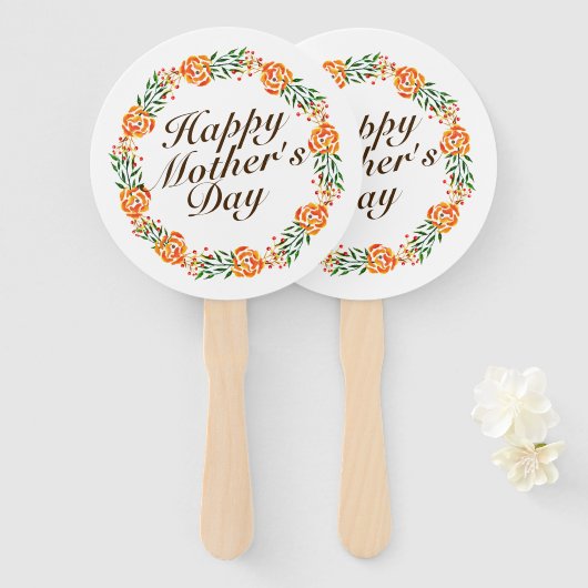 Elegant Moederdag Floral Wreath | Hand Fan Handwaaier (Voorkant en achterkant)