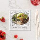 Elegant Moederdag Gray Floral Paper Napkin Servet (Insitu)