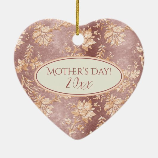 Elegant Moederdag Keepomwille Heart Damask Keramisch Ornament (Achterkant)